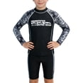 thumbnail image 5 of WERYOUNG Boy's Swimsuit Sets Long Sleeve Letter Print Rash Guard Swim Shirt And Swim Shorts With Hat 3 Piece Swimwear Beach Pool Party Soft Breathable Bathing Suit, 5 of 5