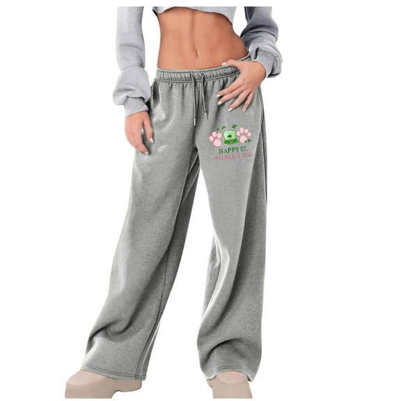 Fashion Sweatpants For Women Elastic Casual Solid Color Wide-Leg High-Waisted Lace-Up Gray Sports Sweatpants (S)Summer Spring And Fall Wear