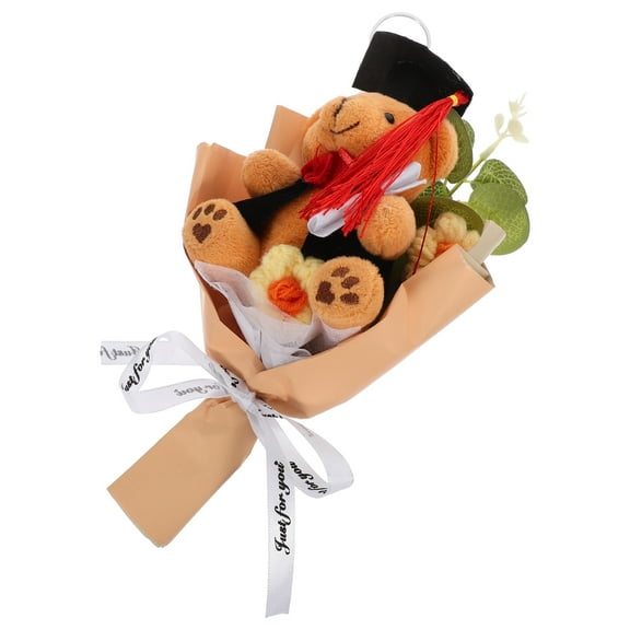 FELTECHELECTR Flower Bouquet Bear Orange Plush Bear Doll Bouquet for Graduates 1Pcs