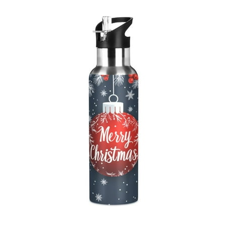 

600/1000ML Stainless Steel Sport Water Bottle with Straw Lid Leak Proof Vacuum Insulated Mug for Outdoor Activities Cycling Running & Walking Red Christmas Ornament