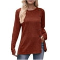 thumbnail image 1 of Pisexur Womens Casual Asymmetrical Sweater Solid Color Long Sleeve Ribbed Knit Sweater Crew Neck Button Front Pullover, 1 of 3