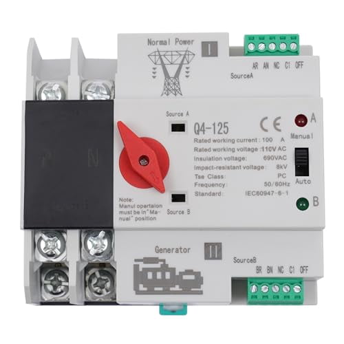 2P 100A Dual Power Automatic Transfer Switch AC 110V ATS PC Level Manual Changeover Generator Transfer Switch Tool 50HZ/60HZ