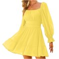 thumbnail image 4 of Lindreshi Fall Dresses for Women Homecoming Dresses Fashion Women Casual Squard Neck Solid Color Long Sleeve Backless Lacing Dress, 4 of 9