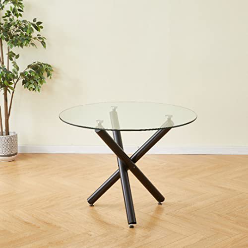 Velets Table à Manger Ronde de 36 Pouces avec Dessus en Verre et Pattes en Métal Chromé, Table Moderne pour Petite Cuisine et Salle à Manger