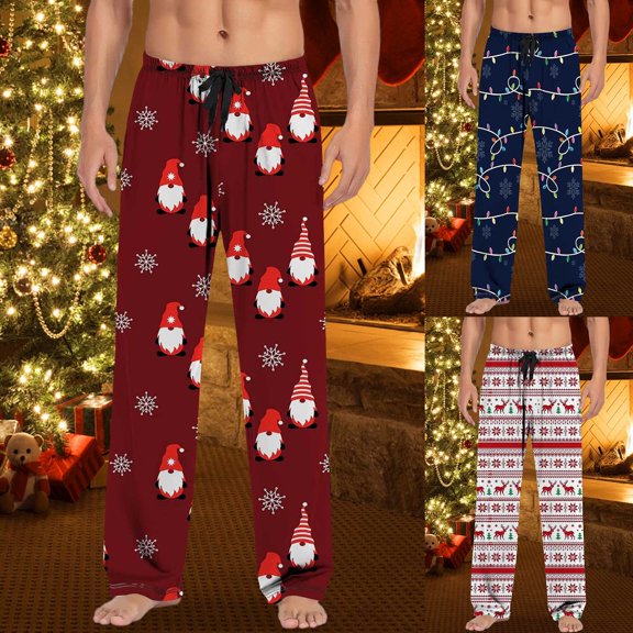 ibiyuan Mens Pajama Pants Funny Mens Big & Tall Christmas Pajama Pants, Drawstring Loose Fit Storage Pocket Holiday Lounge Pants Sleepwear PJs Plus Size Bottoms