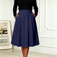 thumbnail image 4 of Ruimatai Womens Pleated Midi Skirt High Waist Elastic Pocket Work Office Casual Spring Daily Flowy A-Line Skirt, 4 of 6