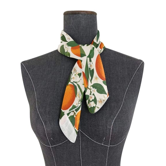 Square Scarf 24x24 Inch Orange Blossom Pattern Silky Satin Sun Protection Neck Scarf for Women Multi-Purpose Head Wrap Bandana for Hair Bag Decoration