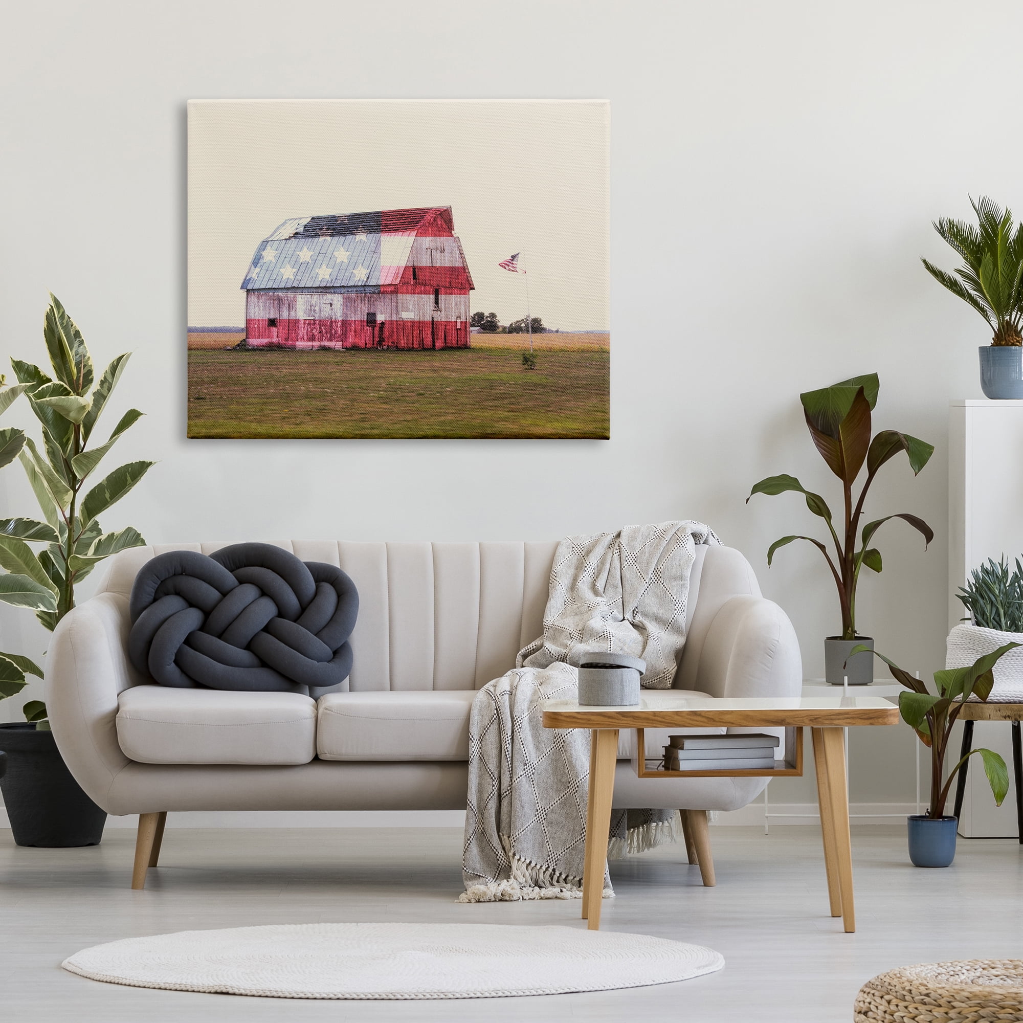 Stupell Industries Americana Farmhouse Barn Landscape Painting Gallery Wrapped Canvas Art Print Wall Art, 48 x 36