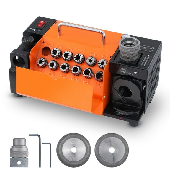 KFFKFF Drill Bit Enhancer, 3-13mm Range, Adjustable Lip & Point Angles (95°-135°), Compact Rejuvenator for Drills, Includes 11 Collets, CBN & SDC Grinding Wheels