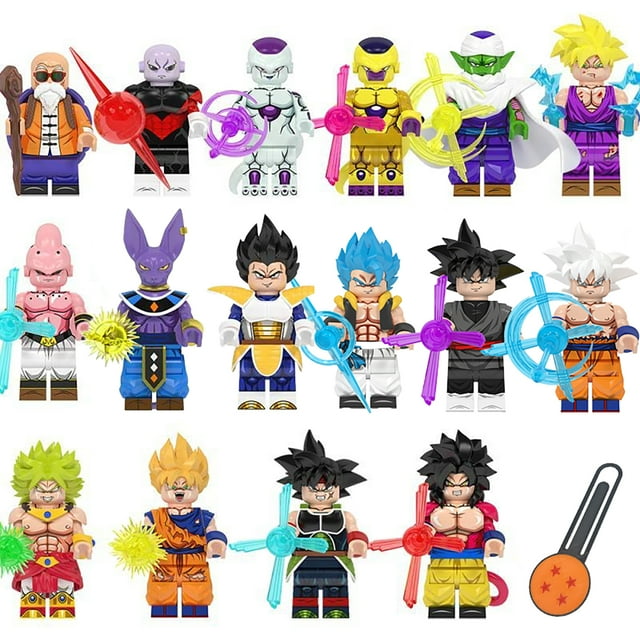 17 Piezas Figuras de Anime Clásico de Personajes de Dragón, Bloques de Construcción de Goku y Vegeta con Marcador, Decoración para Fiestas y Regalos de Cumpleaños
