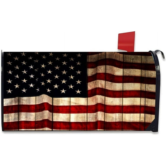 Patriotic 4th of July Mailbox Covers Magnetic Standard Size 18x21 Inch Vintage American Flag Mailbox Cover Magnetic Mailbox Covers Post Wraps Letter Box Cover for Home Garden Yard Decor