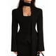 thumbnail image 1 of Chaqueta de Traje de Larga para Mujer, Color Liso, Cuello en V, Corte Entallado y Hombreras Negro M, 1 of 8