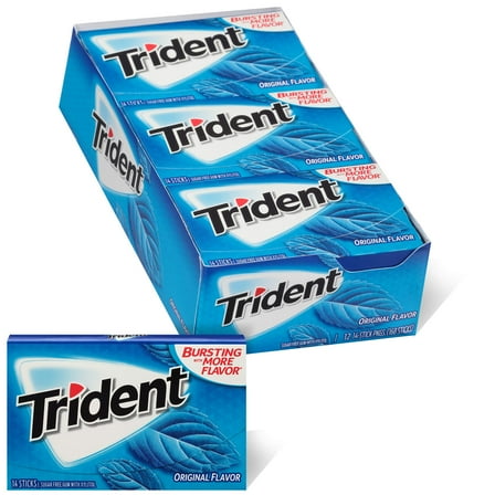 Trident Original Flavor Sugar Free Gum, 12 Packs of 14 Pieces (168 Total Pieces)