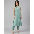 thumbnail image 3 of Janasya Indian Women's Sea Green Chanderi Silk Solid Kurta with Pant, 3 of 8