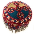 thumbnail image 5 of Duel On Jewel Turkish Kayi Tribal Women’s Headpiece Hat with Multicolor Floral Embroidery, Metal Beads, Dangling Chains & Medallion, 7″ Diameter, 5 of 7
