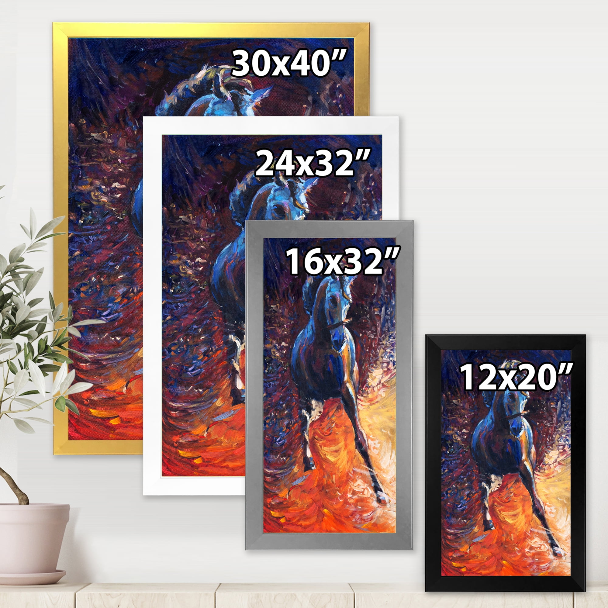 Designart 'Portrait Of A Galoping Blue Horse' Farmhouse Framed Art Print