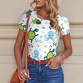 thumbnail image 6 of KLL Women 's Crew Neck Bodysuit Jumpsuits Cartoon Sea Creatures Print Short onesies Stretch T Shirts, 6 of 7