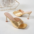 thumbnail image 6 of HomeDM Women's Stiletto Heels Sandals Square Open Toe Slip-On Mules Sandals Summer Comfort Prom Dress Pumps Shoes, Gold Size 5.5, 6 of 9