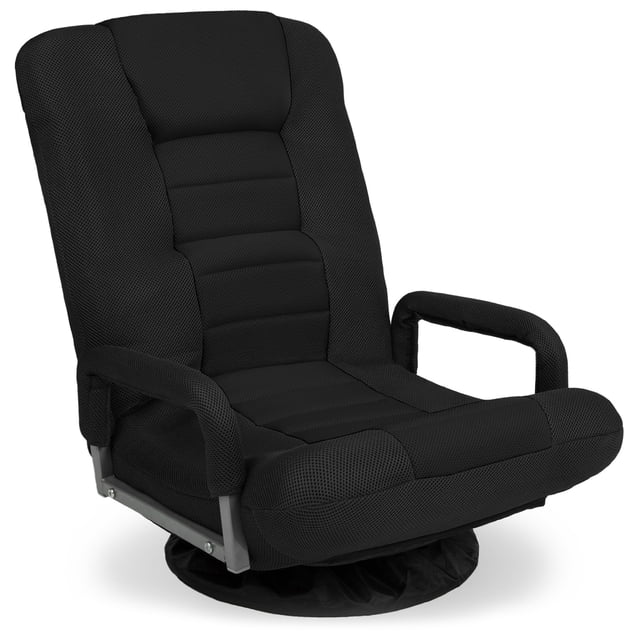 Best Choice Products Swivel Gaming Chair 360 Degree Multipurpose Floor Chair Rocker for TV Reading Playing Video Games w/Lumbar Support Armrest Handles Adjustable Backrest - Black/Black