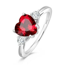 NUNCAD Heart Promise Ring Created Red Ruby 925 Sterling Silver for Women