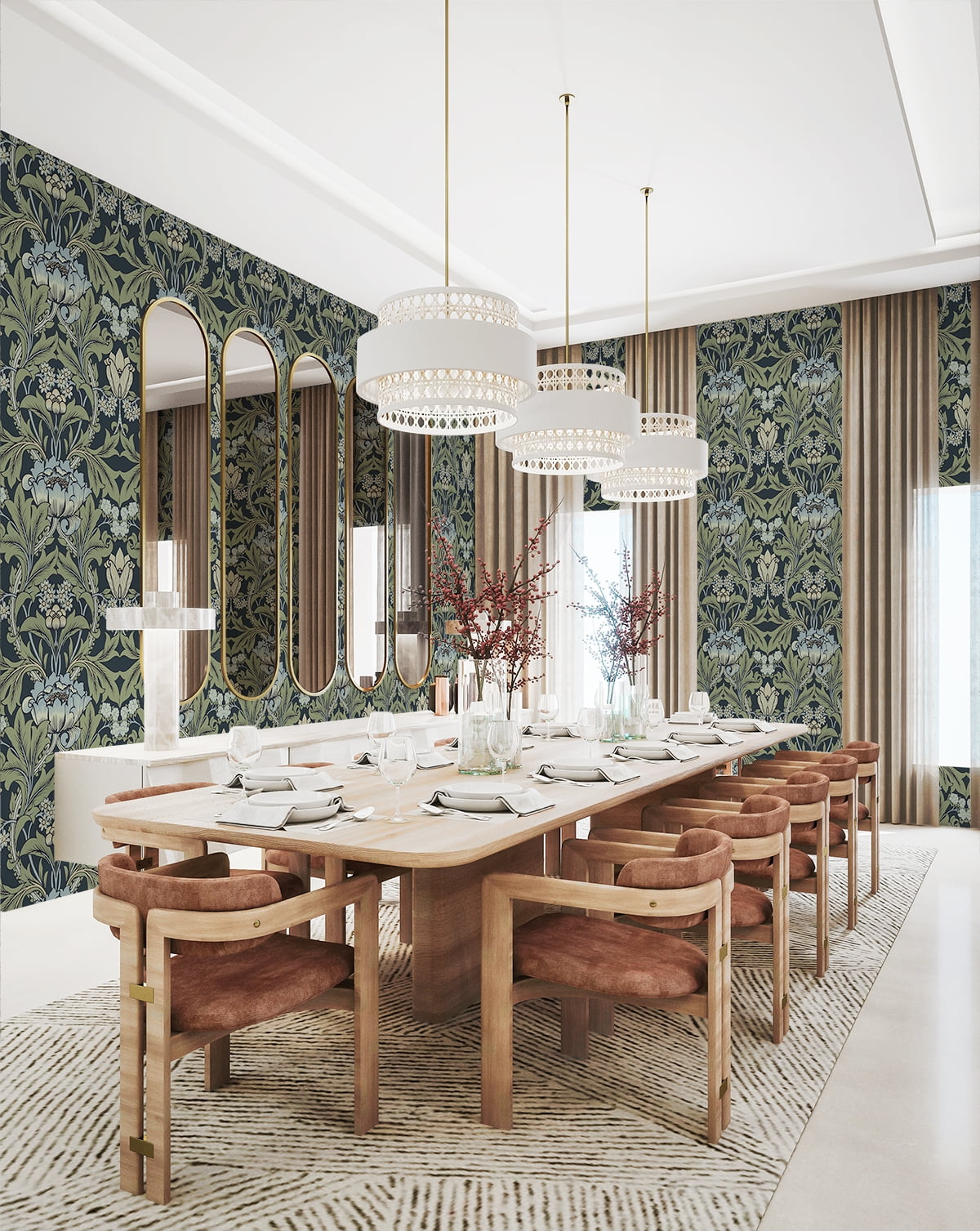 NextWall Midnight Blue & Sage Primrose Floral Peel and Stick Wallpaper