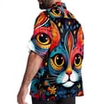 thumbnail image 3 of Cat Men's Casual Printed Hawaiian Poplin Button Down Short Sleeve Beach Shirt Unisex, 3 of 6