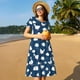 thumbnail image 4 of Balery Cute Goose On Blue Sky Vestidos sueltos de manga corta para mujer, vestidos de verano 2025, vestidos casuales de corte A con vuelo., 4 of 6