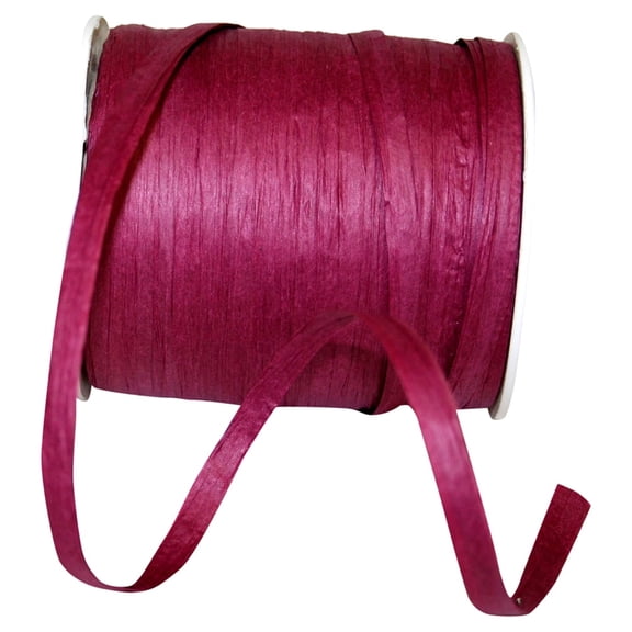 Reliant Ribbon - 25124-090-01C, Paper Raffia Ribbon, Burgundy, 1/4 Inch, 100 Yards