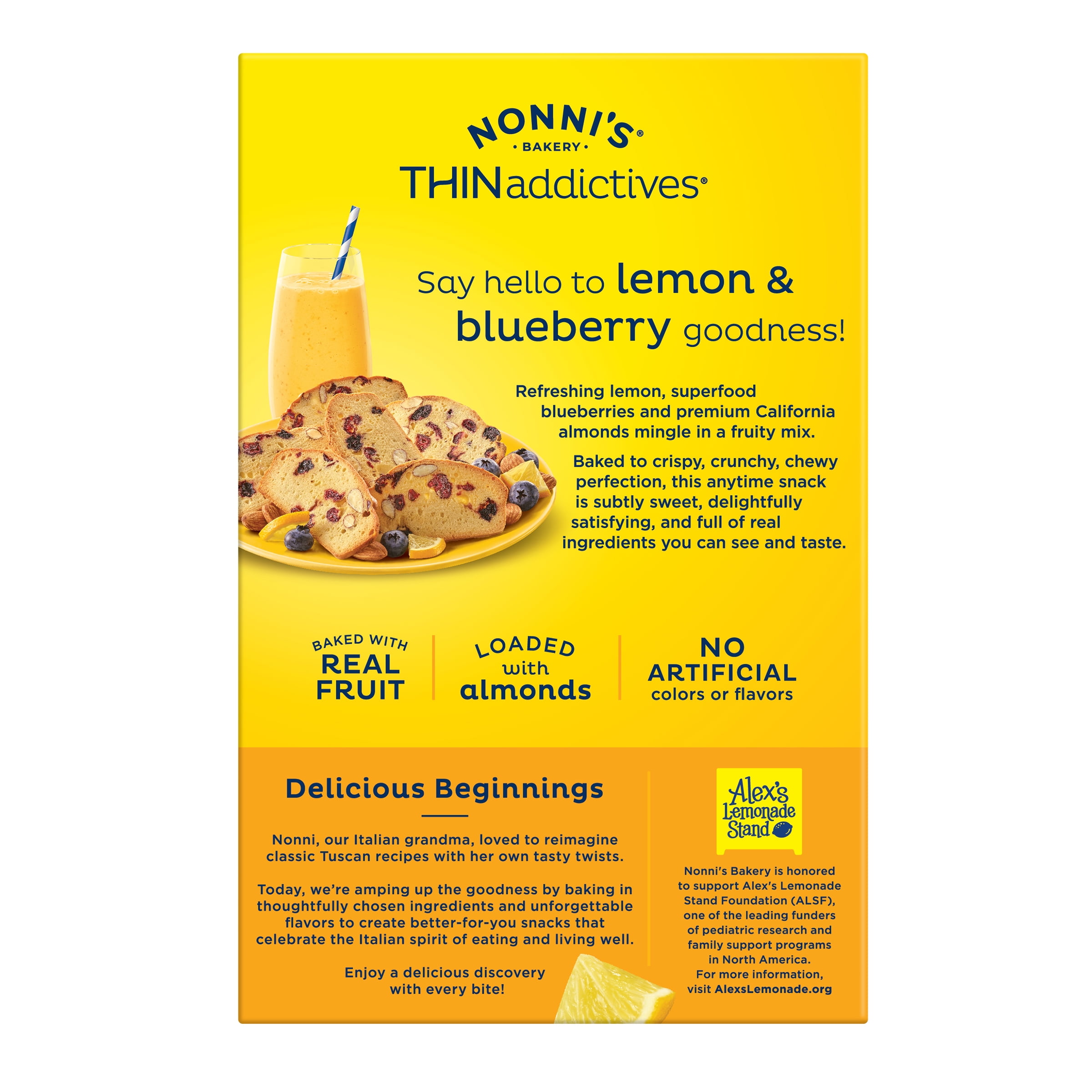(3 pack) Nonni's Bakery THINaddictives Lemon Blueberry, Almond Cookie Crisps, 6 Packs of 3, 18 Count, 4.4 oz.