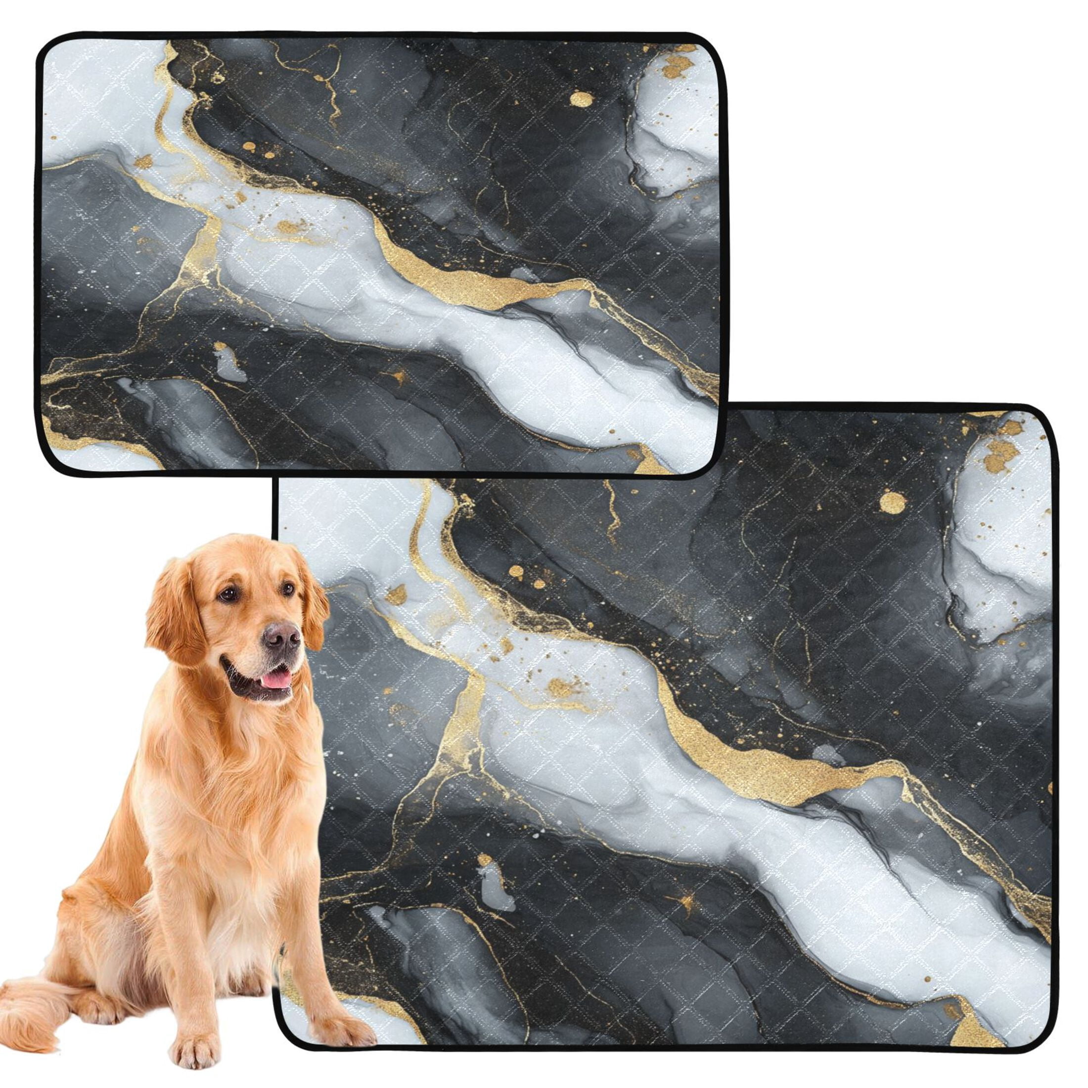 Qxltty Black Gilt Marble Cat litter Pads Pet Set of 3 Diaper Mats Center Anti-leakage Layer Absorbent Soft and Comfortable
