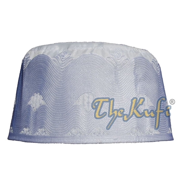 TheKufi® Unique Tall Tapered White Embroidered Cotton Islamic Kufi Hat