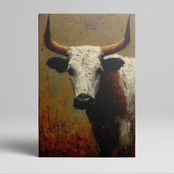 1pc Western - style Long - horned Cow Canvas Painting, framed Decor room hanging Wall Picture Decor for Home Gifts, living room, bathroom, bedroom, kitchen wall art decor canvas wall art