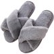 thumbnail image 1 of Pantuflas para mujer, peludas y esponjosas, de piel sintética, con puntera abierta y banda cruzada, planas, a la moda, cálidas para el hogar, la sala de estar, el dormitorio, interiores y exteriores,, 1 of 5