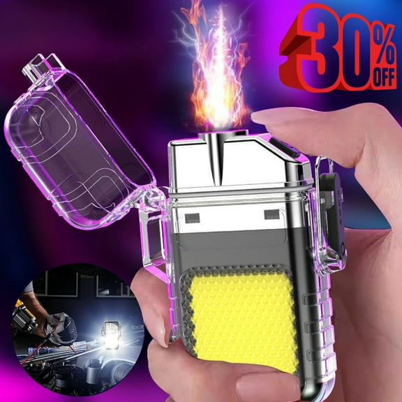 Bxaolu Waterproof Luminous Lighter 3 Modes of Flashlight Windproof Lighter Electric Lighters Rechargeable Lighter with Survival Emergency COB Work Light