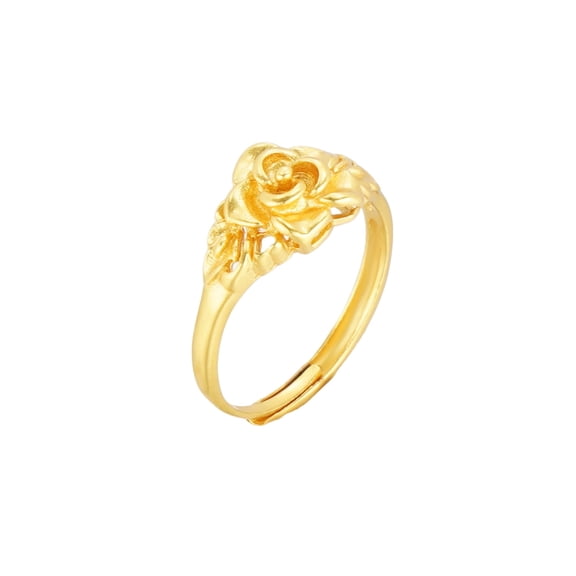 Sand Gold Rose Flower Ring for Women, Blooming 3D Rose Adjustable Ring, Romantic Jewelry Gift for Her, Birthday Flower Ring