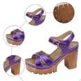 thumbnail image 5 of Rokment Womens Glitter Metallic Platform Chunky Block High Heels Dress Sandals Trendy Casual Comfortable Leather Orthopedic Dressy Pumps Walking Summer Shoes Purple Size 6.5, 5 of 7