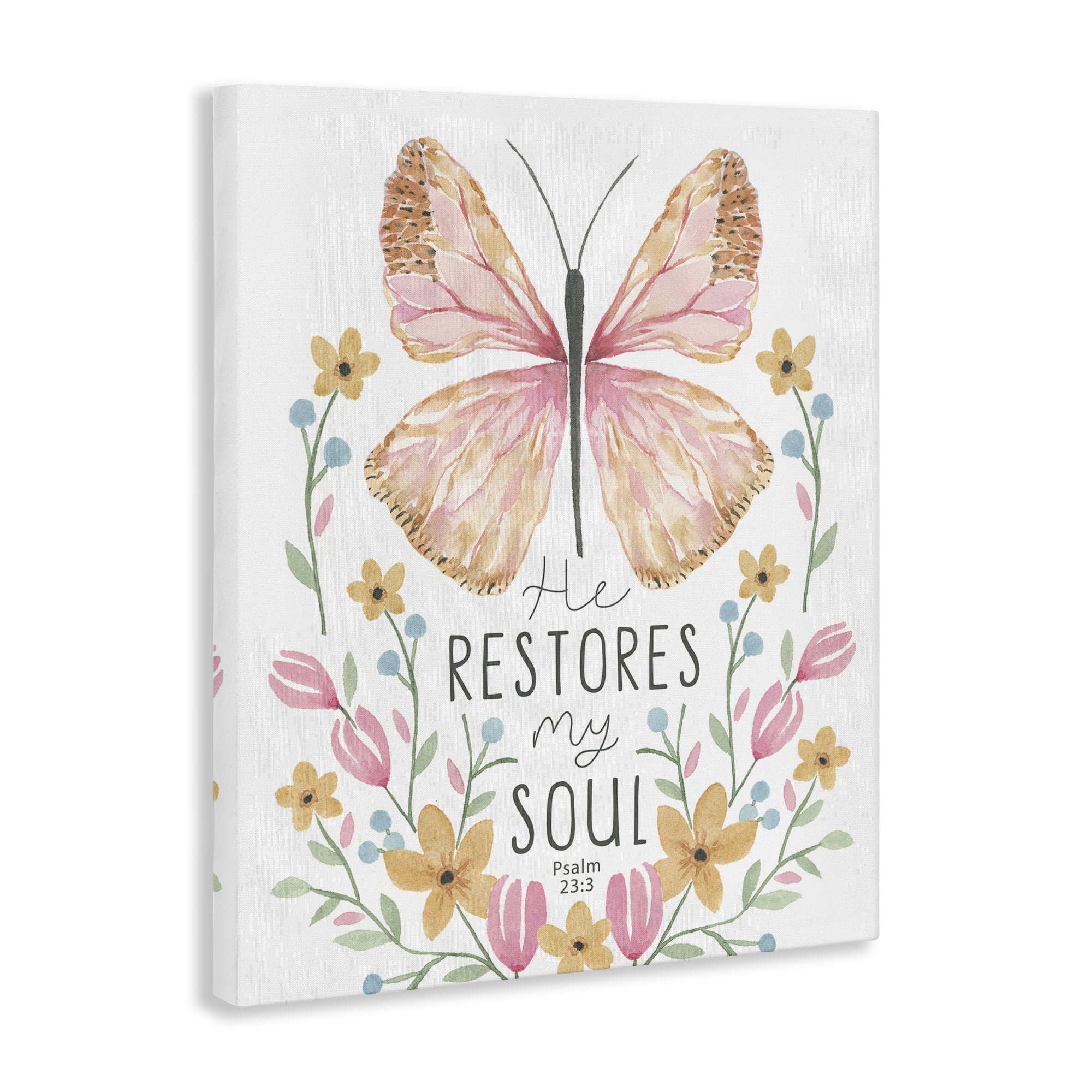 Stupell Industries Floral Restores My Soul Religious Painting Gallery Wrapped Canvas Art Print Wall Art, 16 x 20
