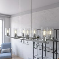 Hunter - Hartland 8-light Brushed Nickel, Extra Large Chandelier, Dimmable, Casual Style, Linear Shaped, for Bedrooms, Dining, Living Rooms - 19159