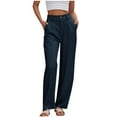 thumbnail image 2 of zaveiop Womens Pants Wide Leg Thick Warm Pleated Work Slacks Fall Winter Business Casual Trousers for Women with Pocket (Navy, L), 2 of 6