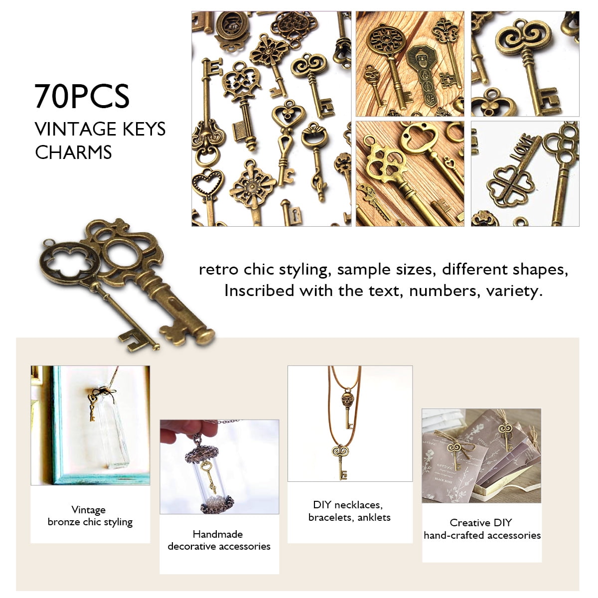 13pcs Mix Jewelry Antique Vintage Old Look Skeleton Keys Tone Charms Pendants WD 