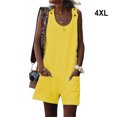 thumbnail image 5 of Combinaison d'Été Sans Manches à Col Rond pour Femme, Décontractée, Couleur Unie, Poches avant, Jaune 4TG, 5 of 5