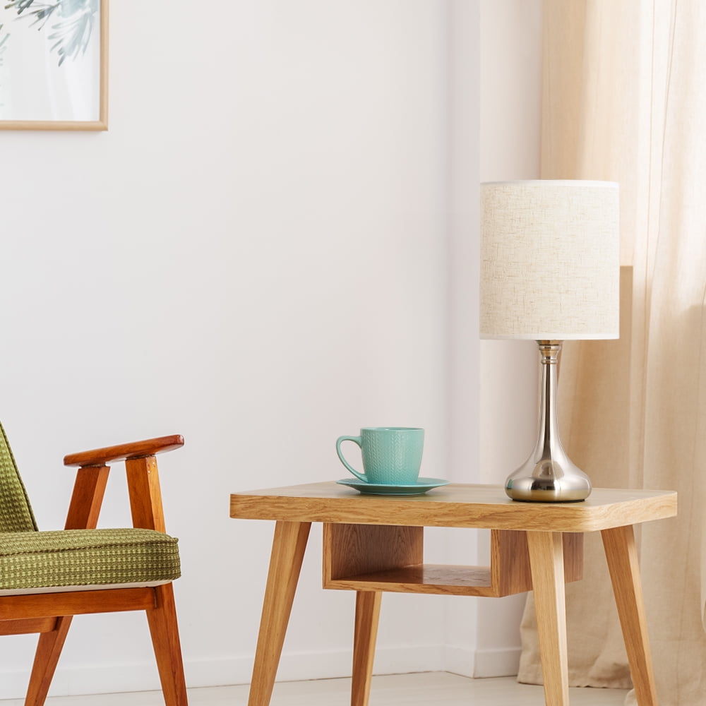 2PCS Lamp Bedside Table Light Lampshade White Fabric Shade Metal Base Office
