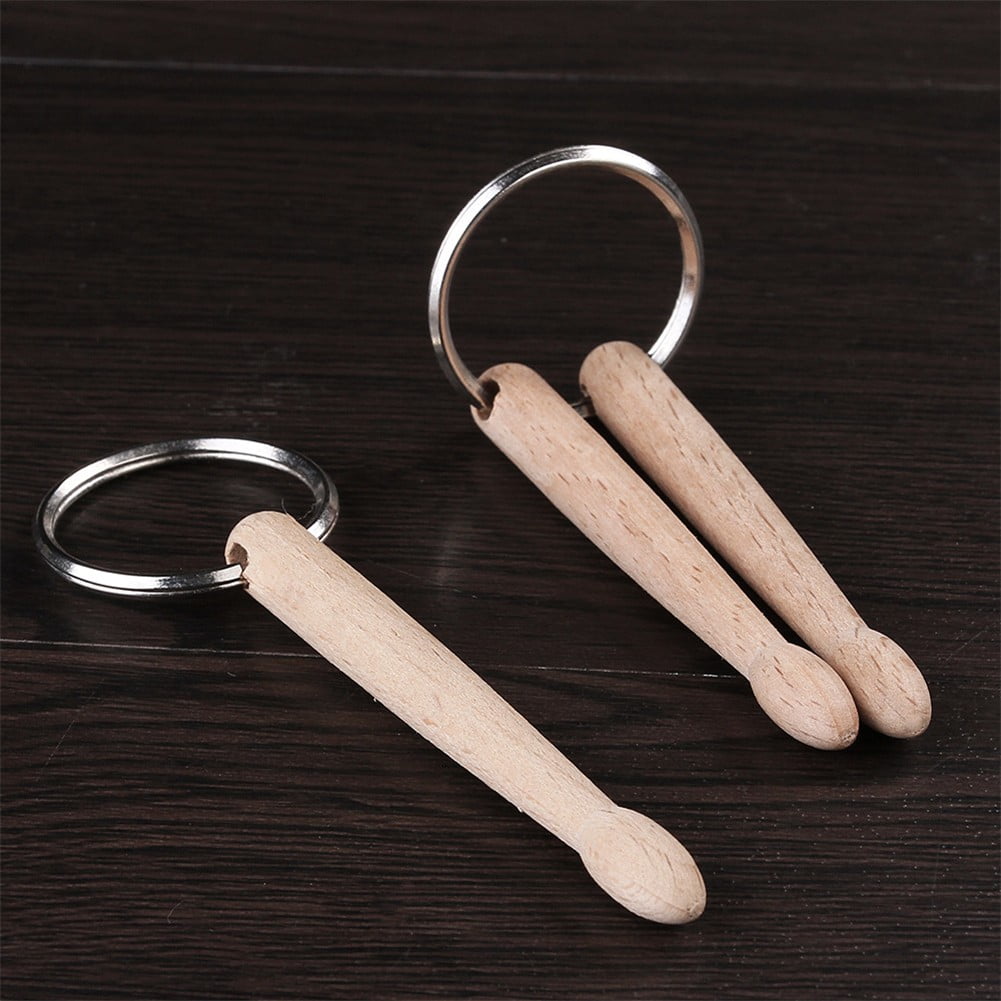 2 Pair Mini Drum Stick Keychain Wood Key Ring Chain Percussion Drummer Band Gift 