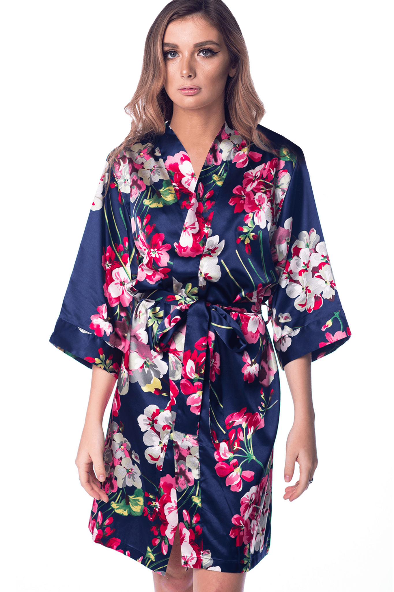 Pretty Robes - Women’s Floral Satin Silky Robe Kimono for Bride ...