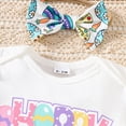 thumbnail image 5 of Kaprioy My First Easter Baby Girl Outfit Girls Clothes Cute Letter HOPPY EASTER Print Short Sleeve Romper Top Bow Ruffle Shorts Headband Infant Summer Clothes, 5 of 9