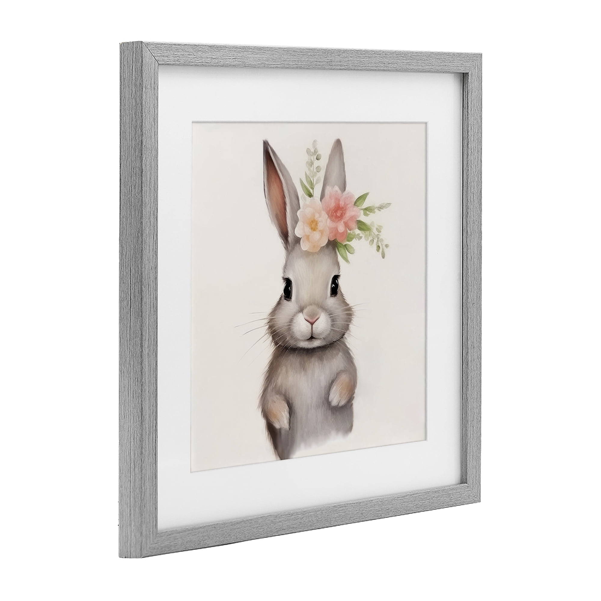 Stupell Industries Sweet Floral Crowned Bunny Gray Framed Print Under Glass, design by Lazar Studio