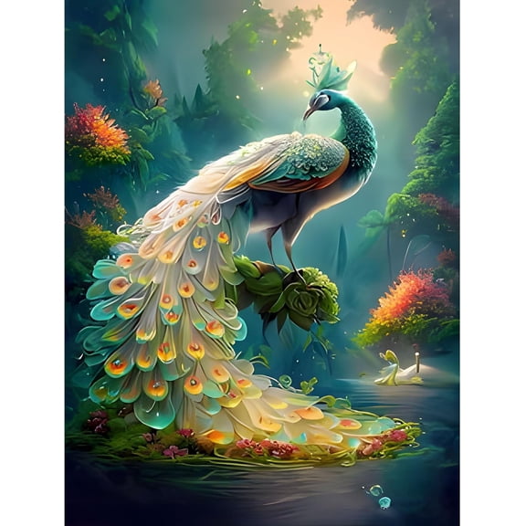 5D DIY Diamond Painting Set "Forest Peacock" Round Diamond Art Crafts for Adults, Suitable for Wall Decoration, Bedroom and Home Decoration