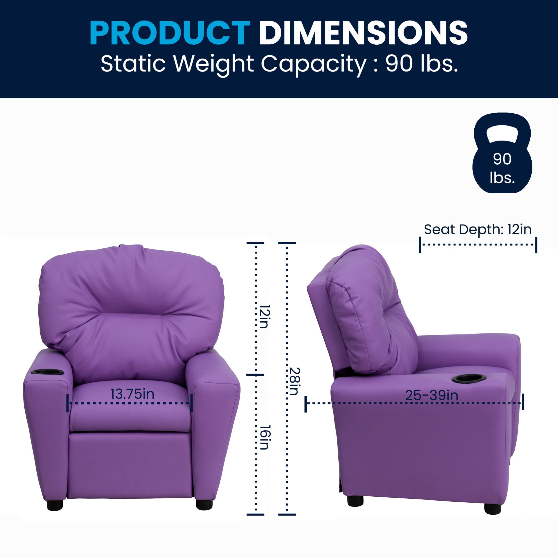 Flash Furniture Chandler Contemporary Lavender Vinyl Kids Recliner with Cup Holder