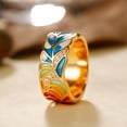 thumbnail image 3 of Flower Leaves Pattern Enamel Wide Ring for Woman,Party Crystal Vintage Jewelry,18K Gold Plated Half Eternity Rainbow Ring Wedding Band, 3 of 5