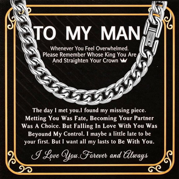 Jewmon To My Man Cuban Chain Necklace with Inspirational Message Romantic Anniversary Birthday Gifts for Him 8mm 22 Inch
